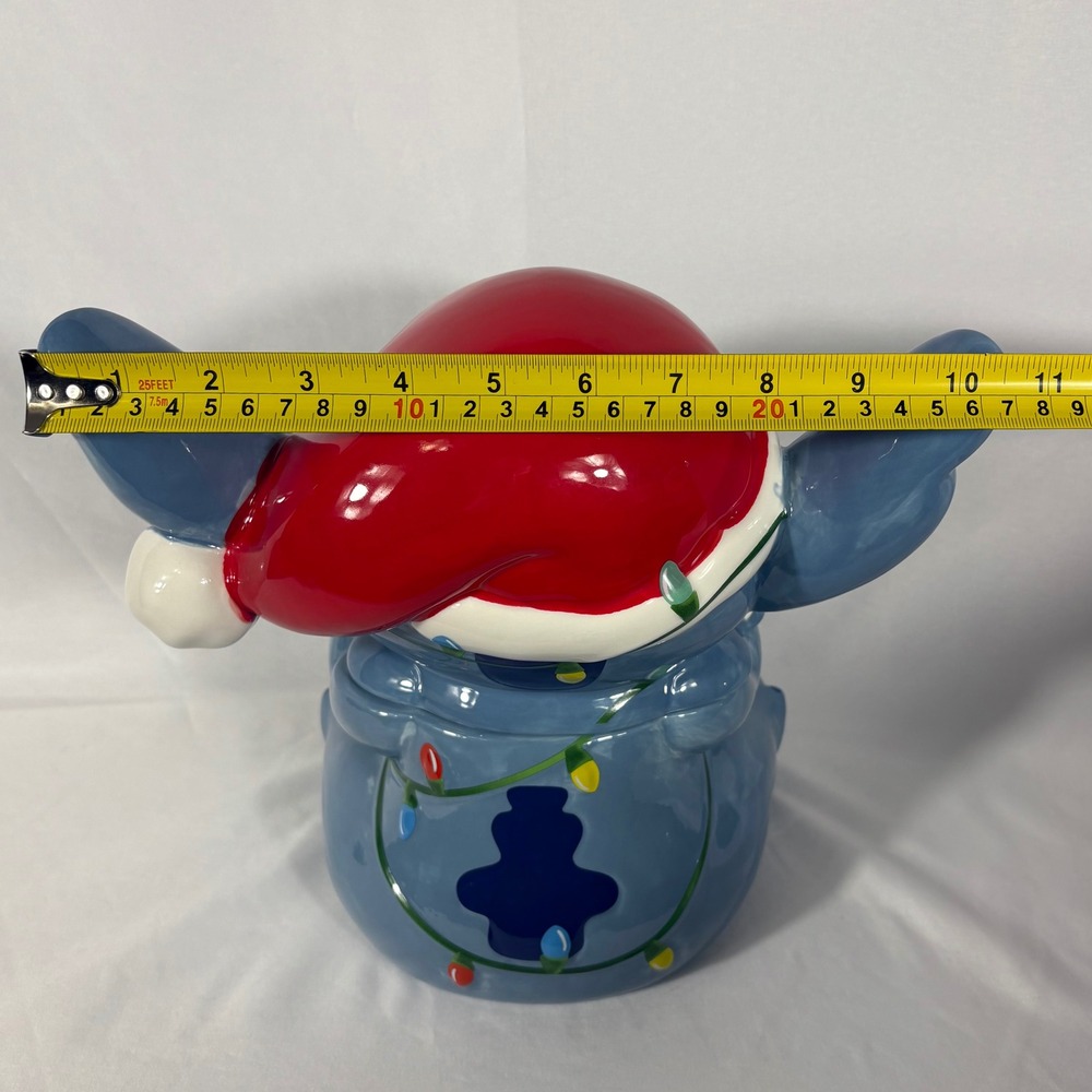 Disney Stitch Christmas Cookie Jar Hand Painted Ceramic Santa Hat Lights - Picture 12 of 12